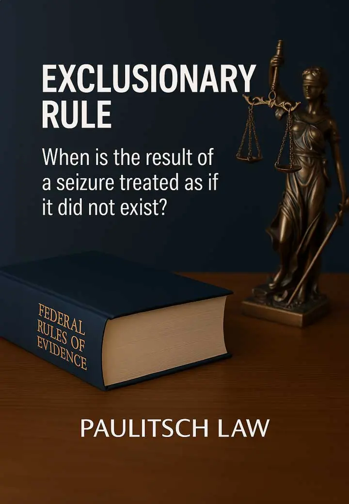 Exclusionary Rule Evidence – Seizure of Data Carriers / Data – When are results legally inadmissible? Symbol of Lady Justice and law book.