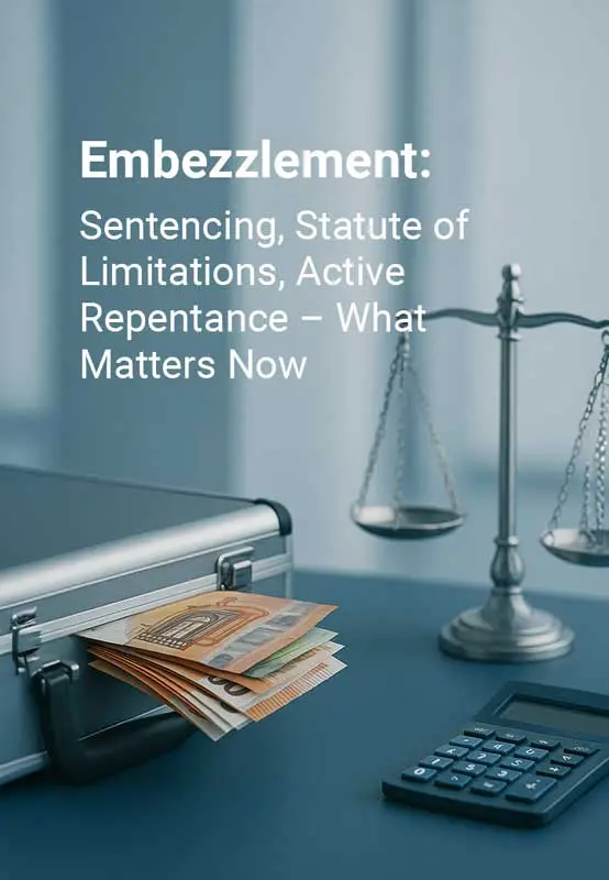 Briefcase with euro banknotes, scales and calculator – Embezzlement: penalties, limitation & active remorse