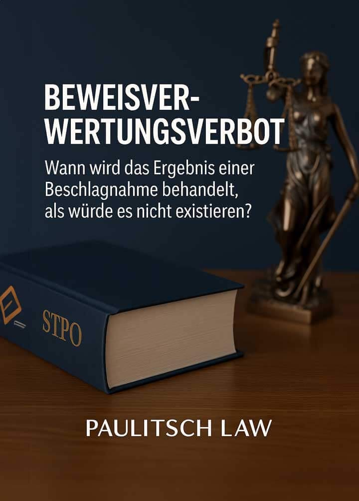 Beweisverwertungsverbot Beschlagnahme Datenträger Daten – Wann sind Ergebnisse rechtlich nicht verwertbar? Symbol Justitia und Gesetzbuch